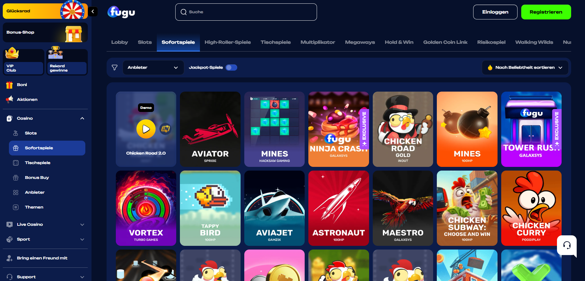 Fugu Casino Spielautomaten und Crash-Titel